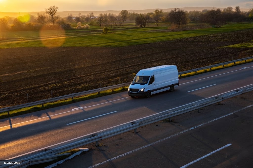 Camioneta de reparto circulando por la ruta